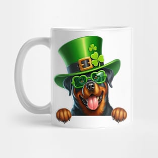 St Patricks Day Peeking Rottweiler Dog Mug